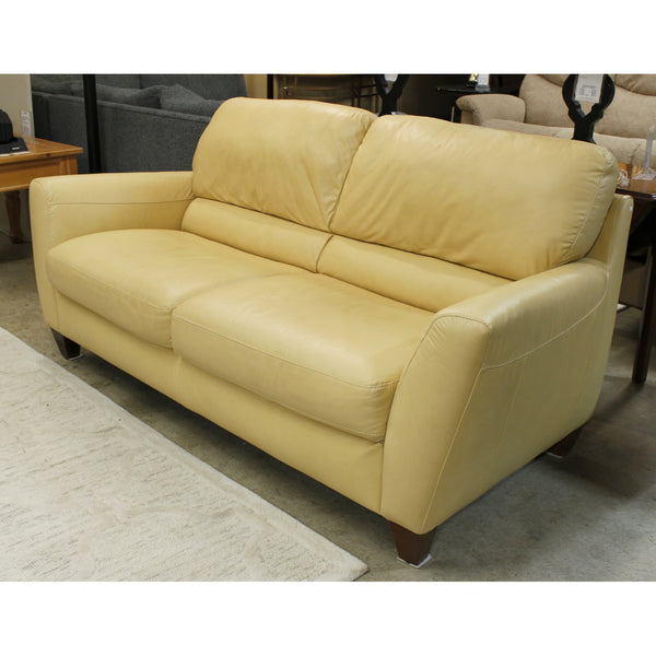 Natuzzi Cream Yellow Leather Apartment Sofa