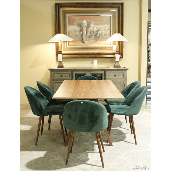 Contemporary Dining set w/6 Green Upholstered Chairs