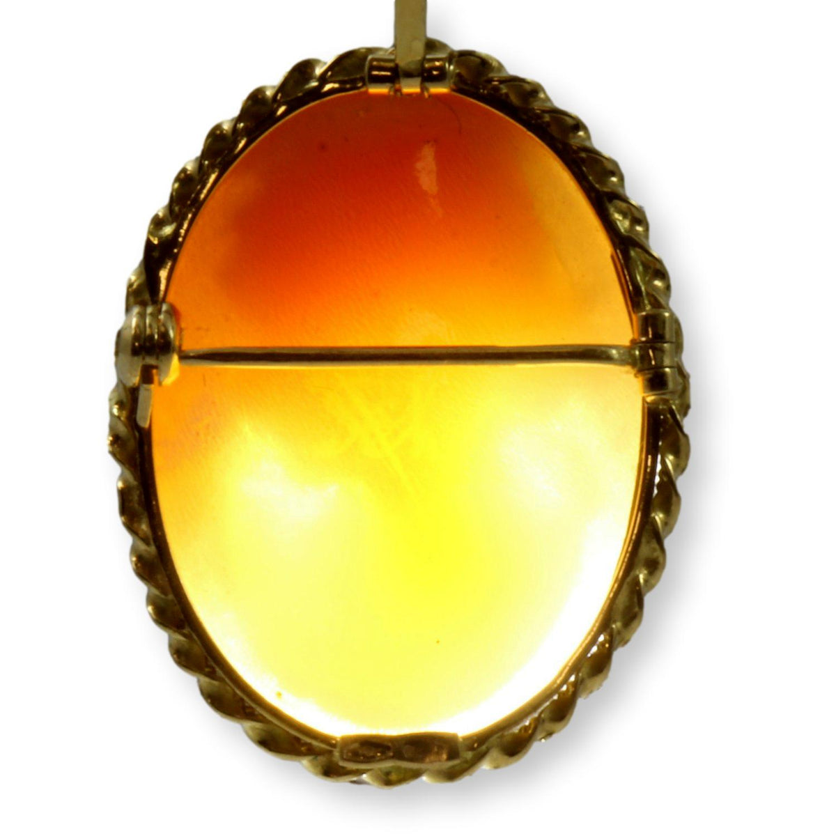 Italian 18K Yellow Gold Carved Shell Cameo Brooch Pendant