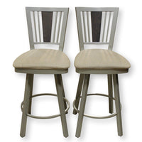 Pair Gray Metal Swivel Counter Stools