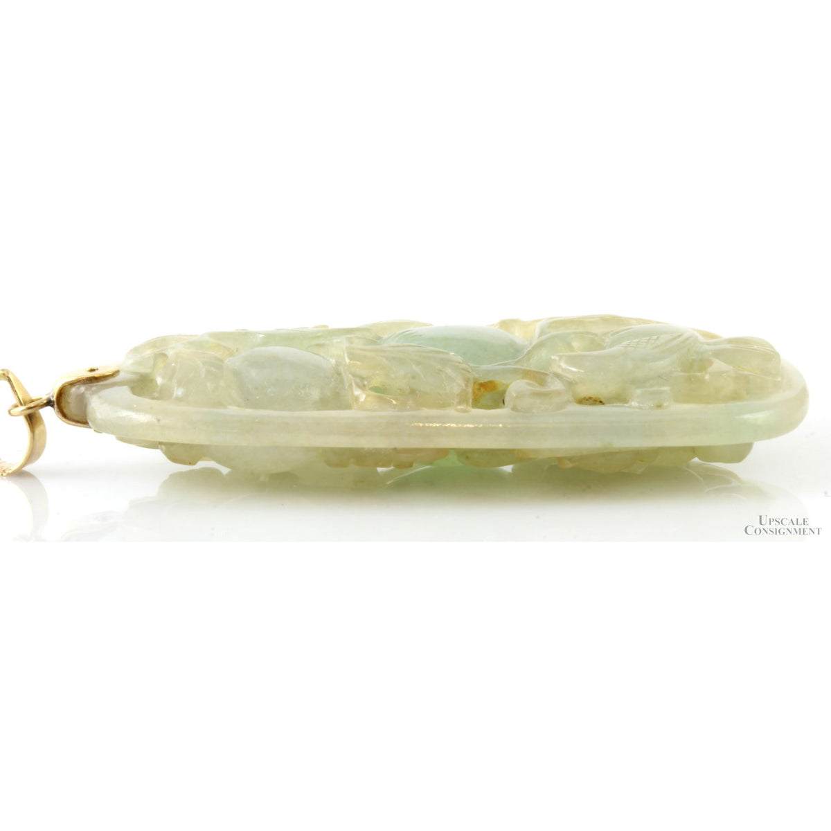 Apple Green Jadeite Jade Open Carved Design 14K Gold Pendant