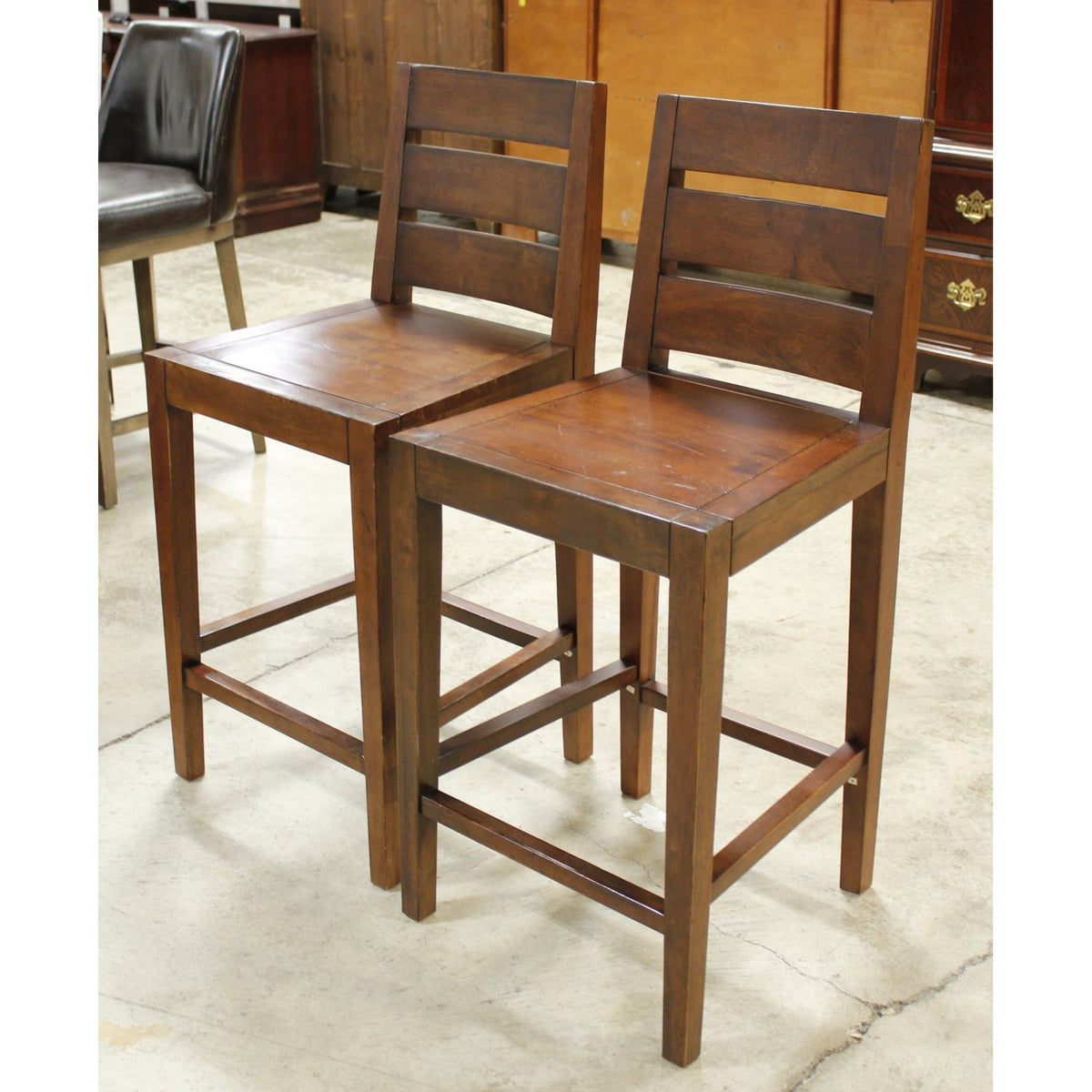 West Elm Pair of Solid Mahogany Counter Stools