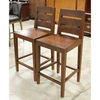 West Elm Pair of Solid Mahogany Counter Stools
