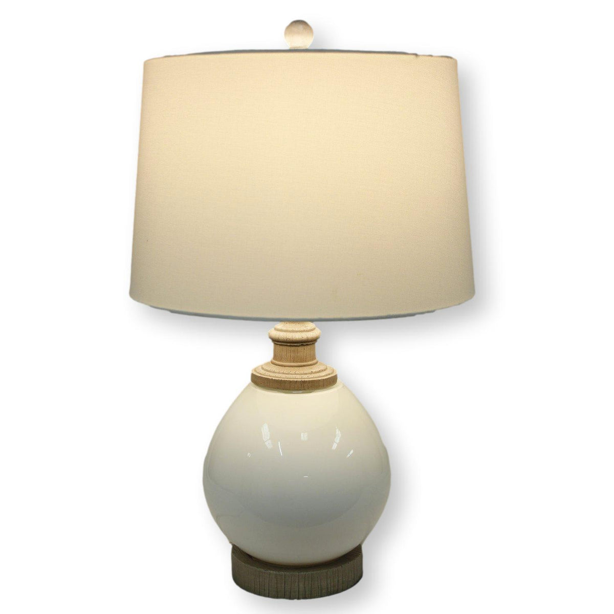 White Glass Globe Table Lamp w/Wood Accents