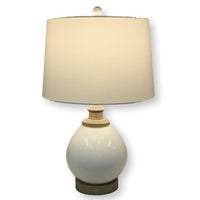 White Glass Globe Table Lamp w/Wood Accents