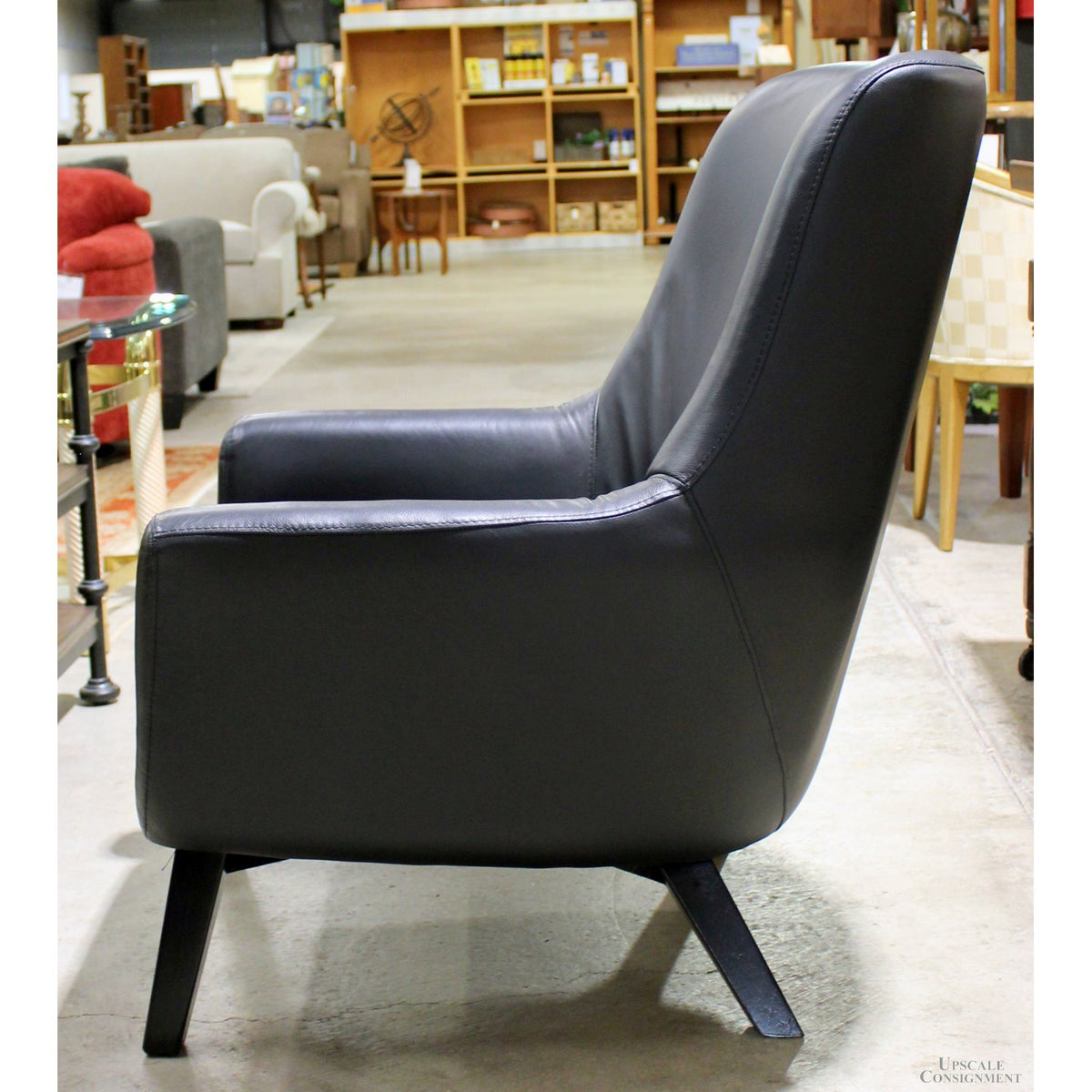 Black Leather Barrel Chair