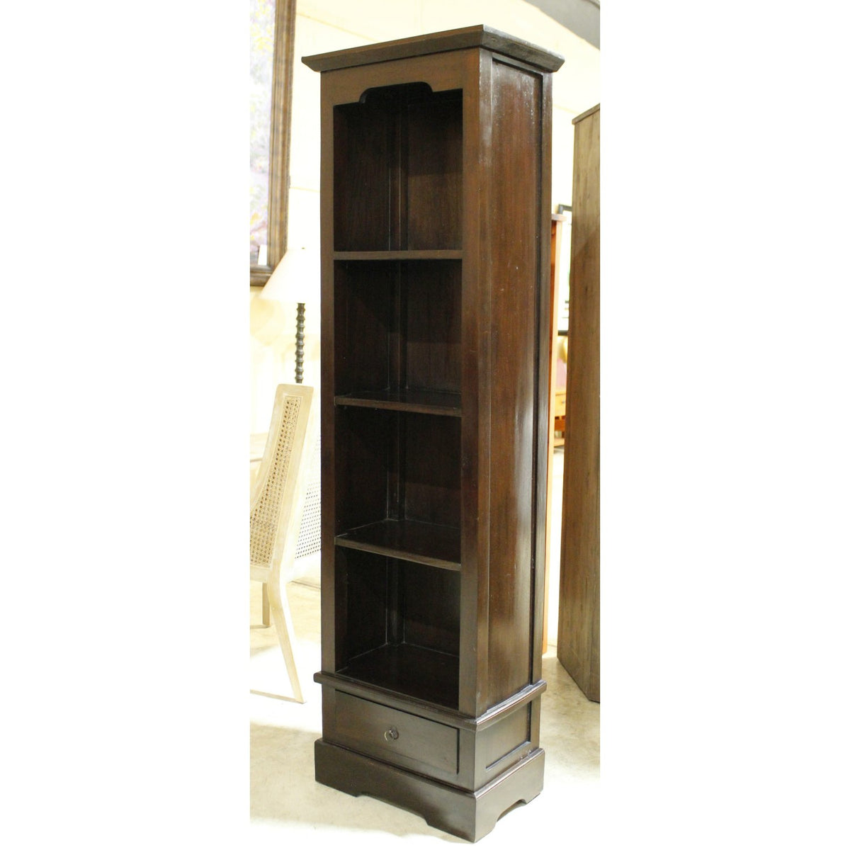 Espresso Narrow Bookcase w/Drawer