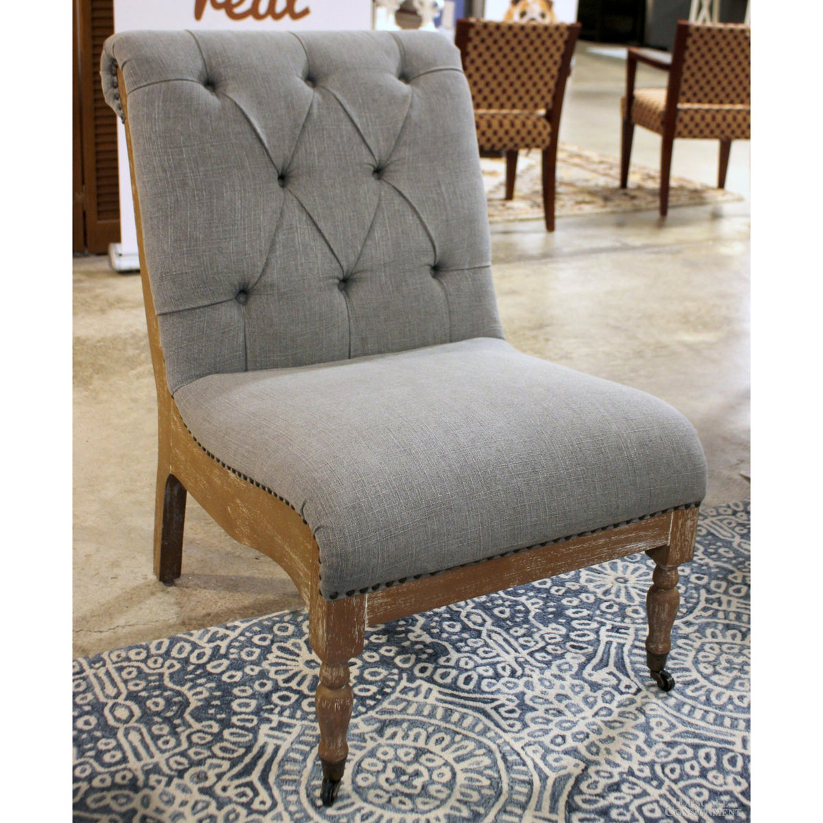 Tufted Gray Slipper Chair