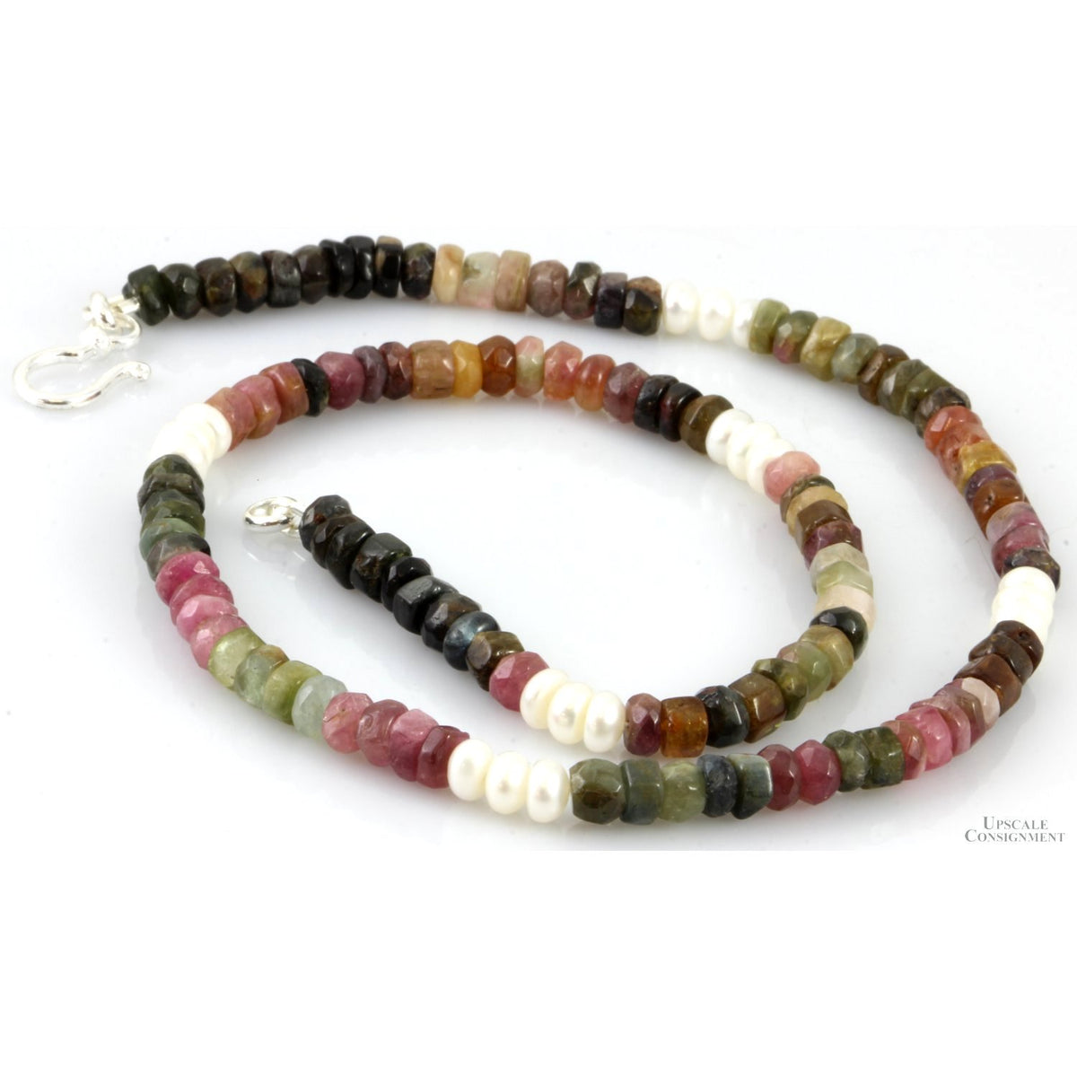 Handcut Tourmaline & White Pearl Sterling Silver Necklace