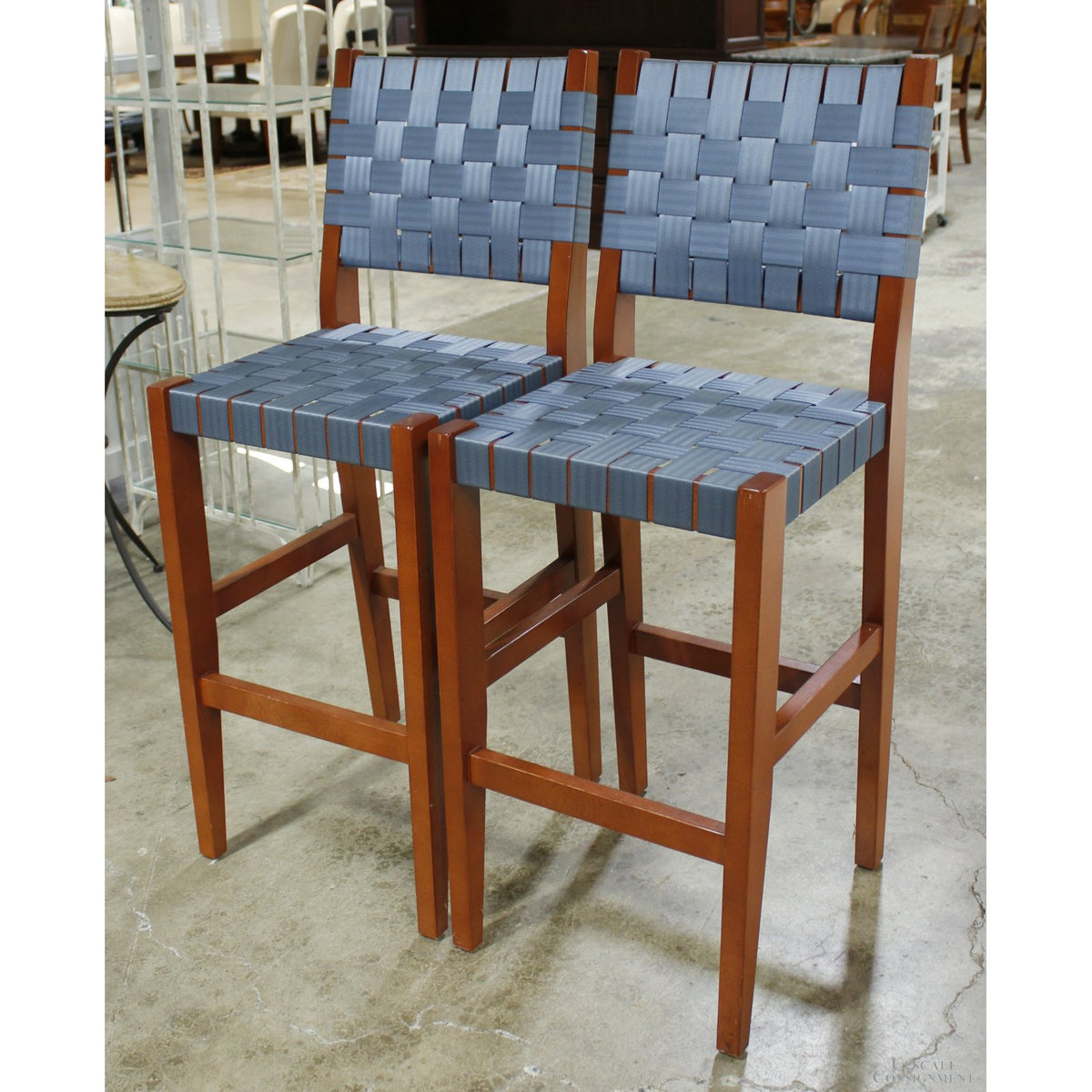 J. Persing Pair of Webbed Bar Stools