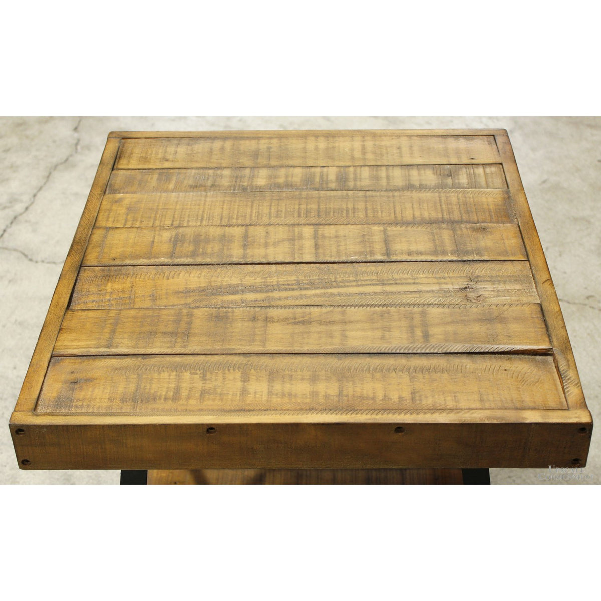 Rustic Wood Plank & Metal Side Table
