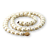 14K Yellow Gold Cultured Pearl Necklace – 9.5mm White Pearls with Gold Spacer Beads