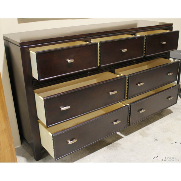 Haverty's Dark Cherry 9 Drawer Double Dresser