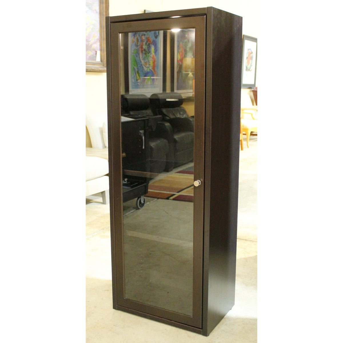 Black Narrow Bookcase w/Glass Door