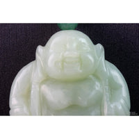Carved Celadon Nephrite Jade Happy Buddha Pendant - 39.83G