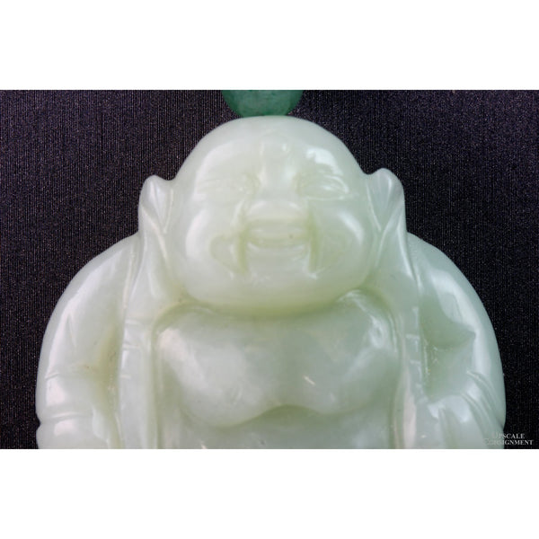 Carved Celadon Nephrite Jade Happy Buddha Pendant - 39.83G