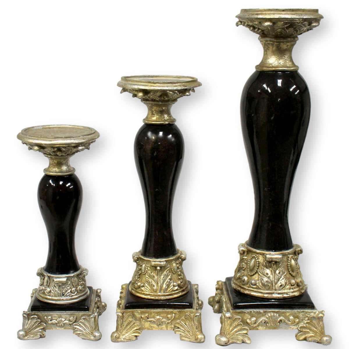 Trio of Black & Gold Candle Holders