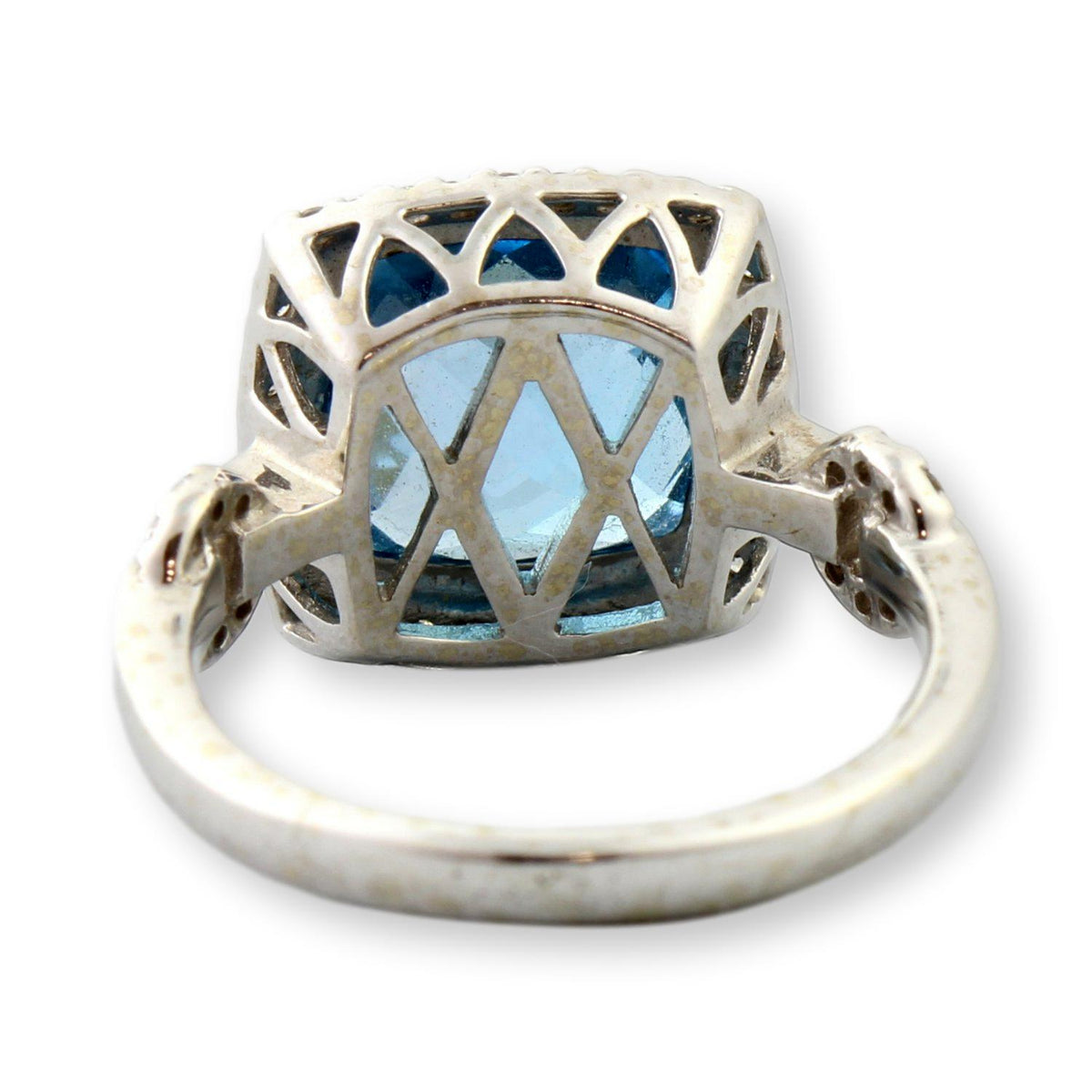Swiss Blue Topaz & Diamond Halo Ring in 14K White Gold