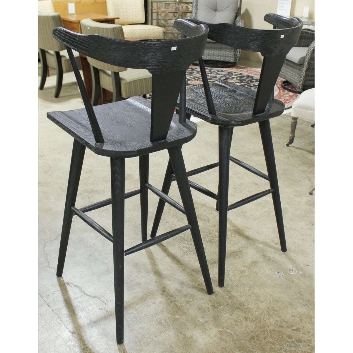 Four Hands Pair of 'Ripley' Black Oak Barstools