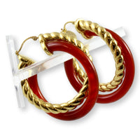 14K Yellow Gold Electroplate Carnelian Double Hoop Earrings