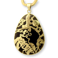 Birds of Paradise 14K Gold Ornately Carved Overlay Smoky Quartz Pendant