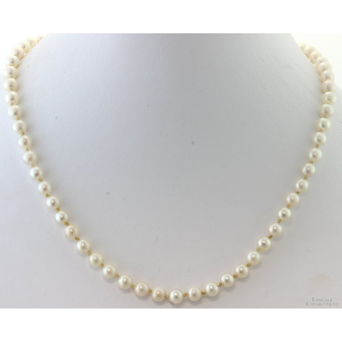 Vintage Cultured Akoya Pearl Necklace | Hand-Knotted Strand | 14K Gold Clasp