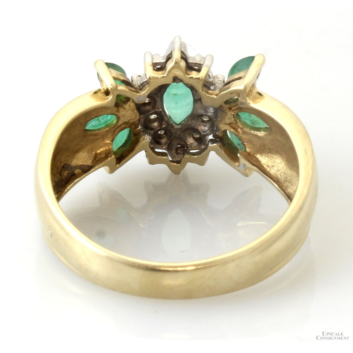 10K Gold Natural Emerald & Diamond Floral Cluster Ring