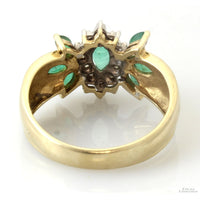 10K Gold Natural Emerald & Diamond Floral Cluster Ring