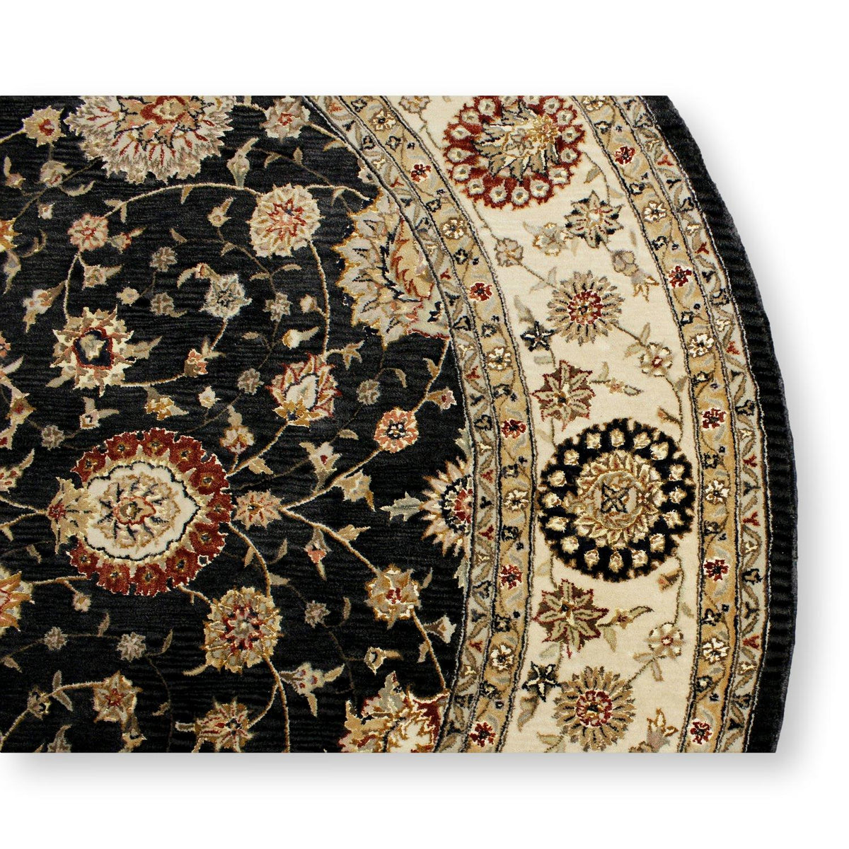 7' 11'' Round Black & Ivory Wool Area Rug