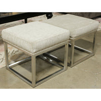 Jonathan Louis Pair of Square Sparkly Gray Ottomans