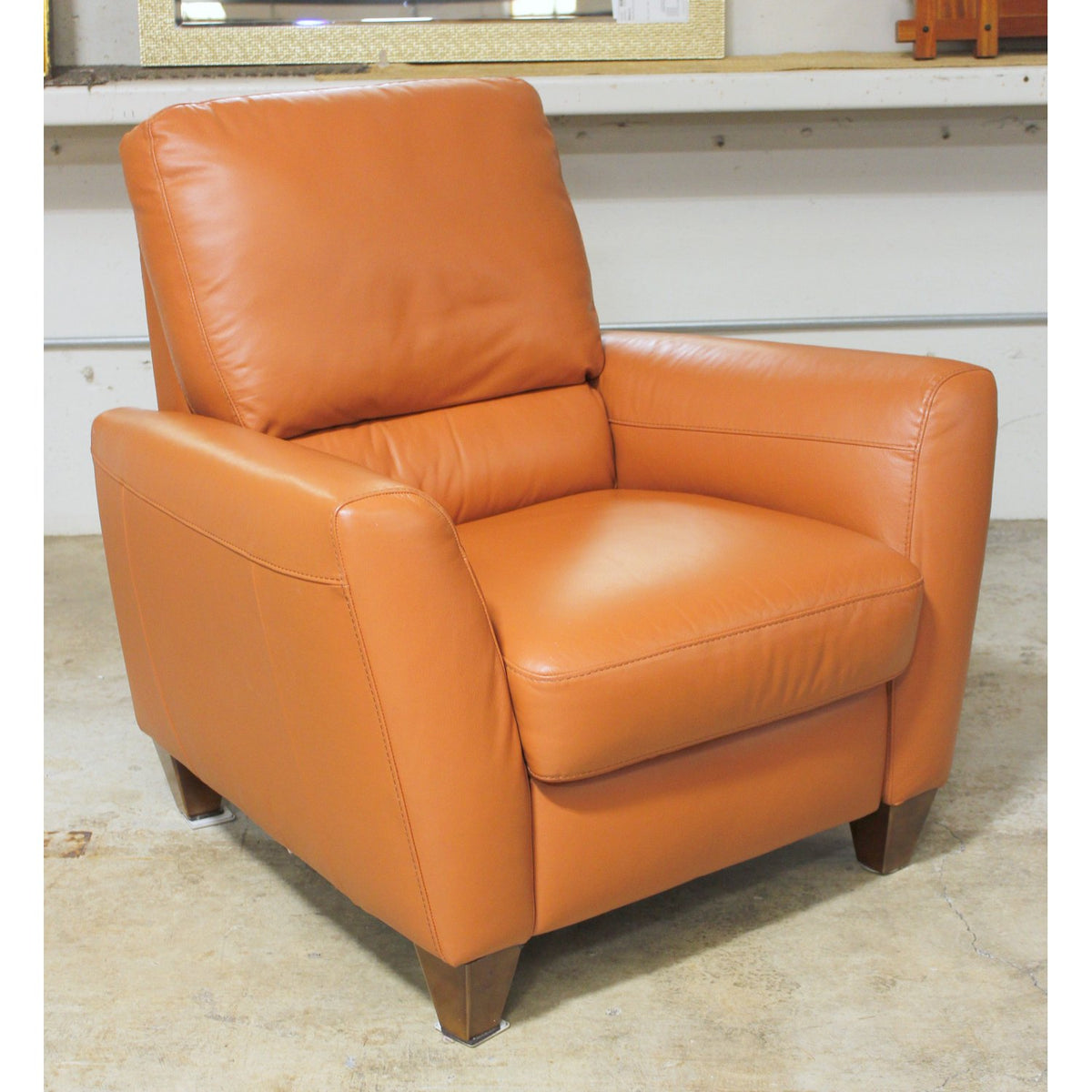 Natuzzi Coral Orange Leather Pushabck Recliner
