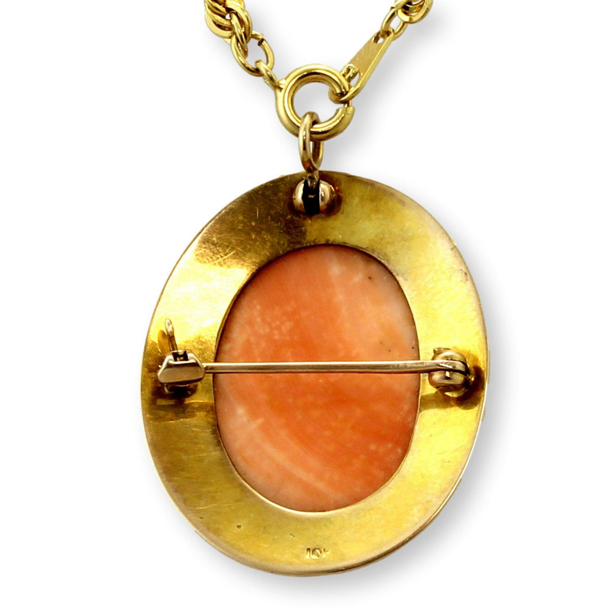 Rich Orange & Ivory Shell Cameo Pendant Brooch | Early to Mid-20th Century