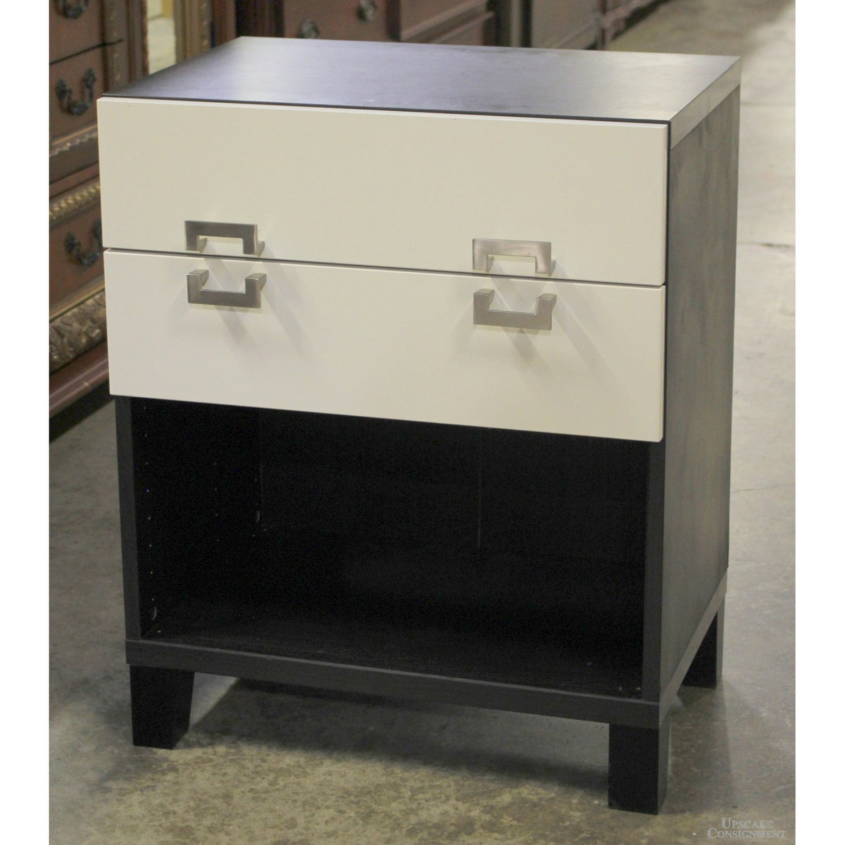 Ebony & White 2 Drawer Nightstand