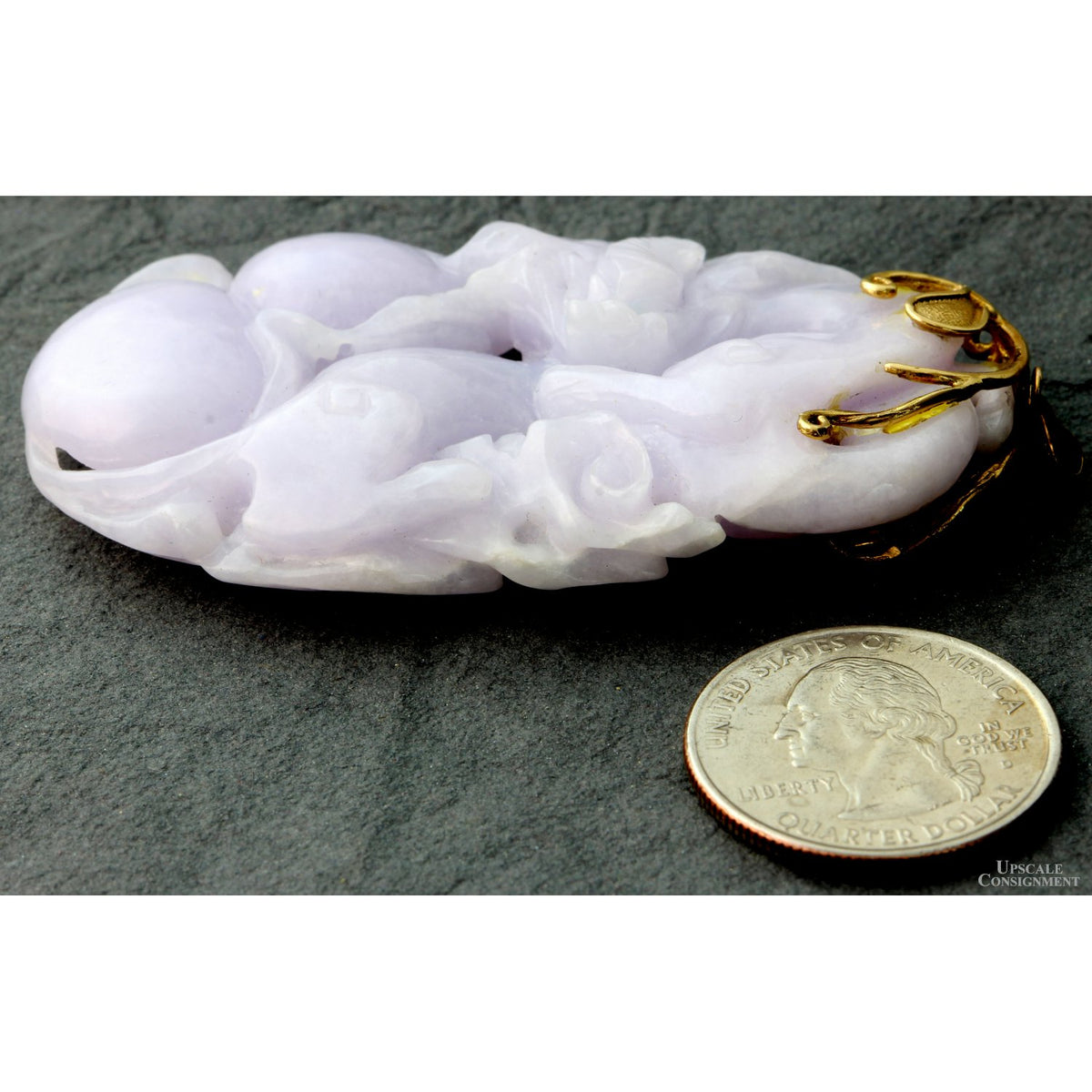 Natural Lavender Jadeite Double-Sided Carved Pendant – 14K Gold