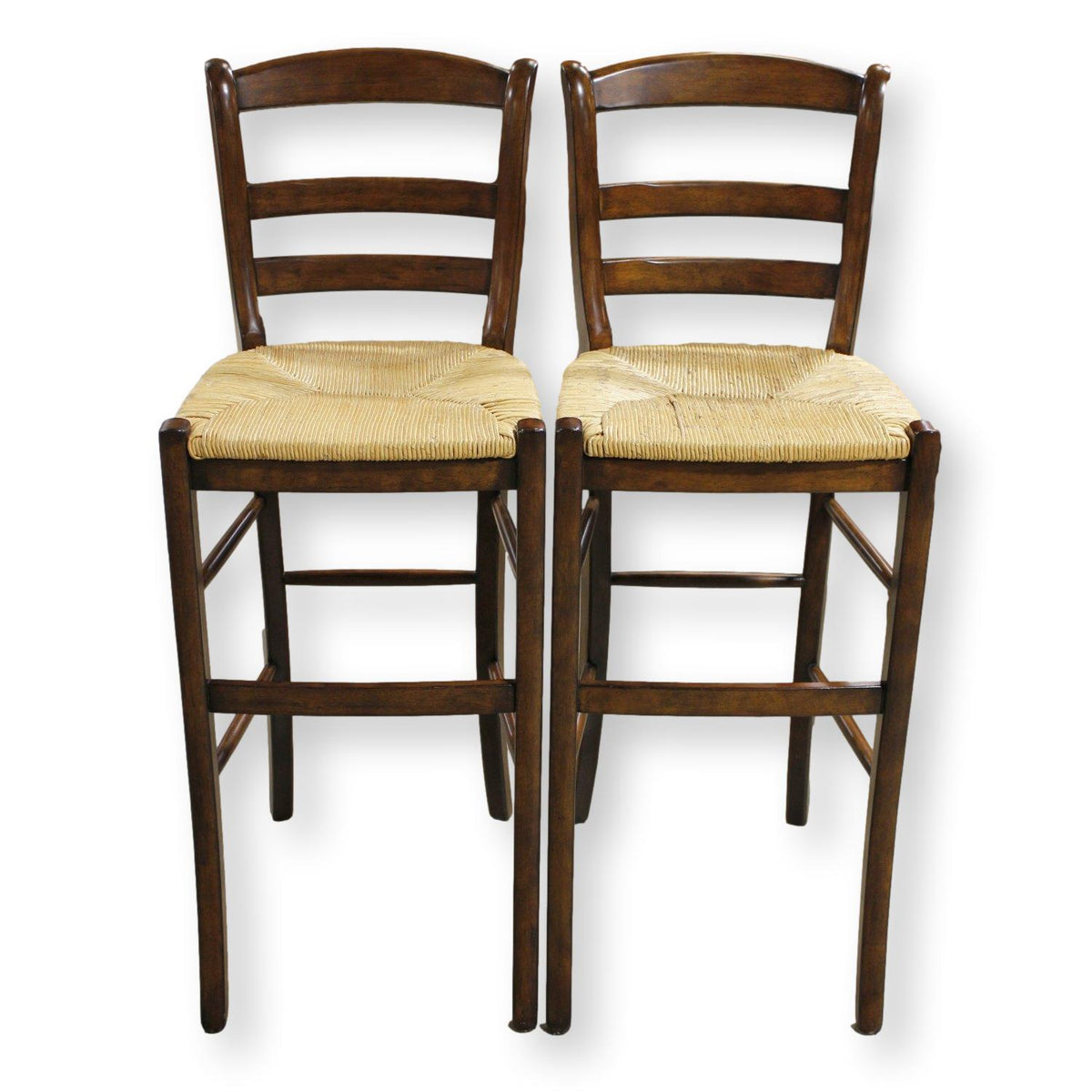 Pottery Barn Pair of 'Isabella' Rush Seat Bar Stools