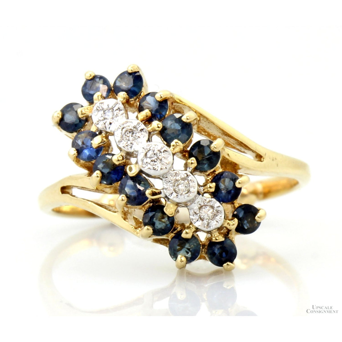 Mid-Century 14K Gold Sapphire & Diamond Three-Row Ring