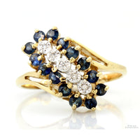 Mid-Century 14K Gold Sapphire & Diamond Three-Row Ring