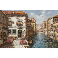 Framed Original Oil Painting of Venice Canal & Cafe