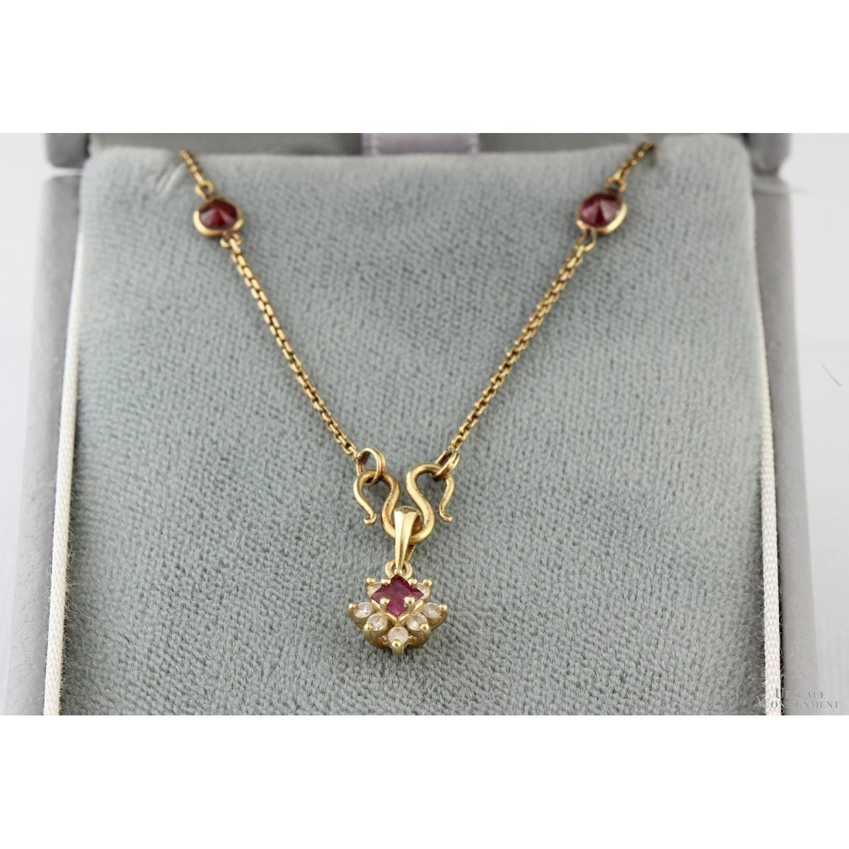 14K Gold Natural Ruby Stations | Diamond Accent Pendant