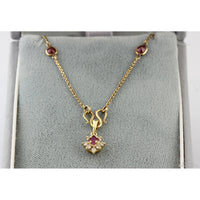 14K Gold Natural Ruby Stations | Diamond Accent Pendant