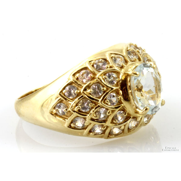 1.10ct Aquamarine & White Topaz 14K Yellow Gold Ring