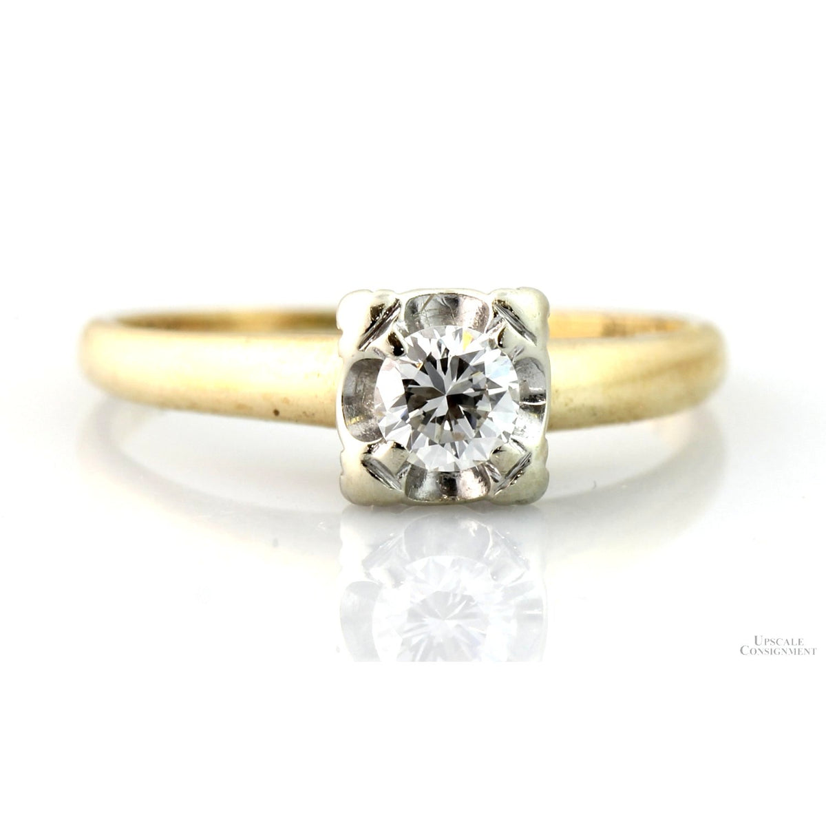 Mid Century Modern .25ctw Diamond 14K Yellow Gold Ring