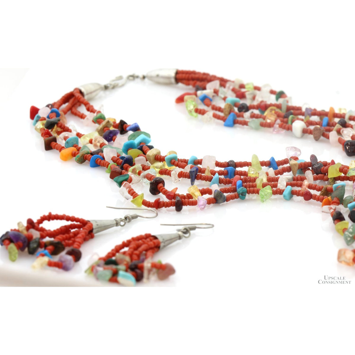 Vintage Santo Domingo Pueblo Multi-Strand Heishi Necklace & Earring Set