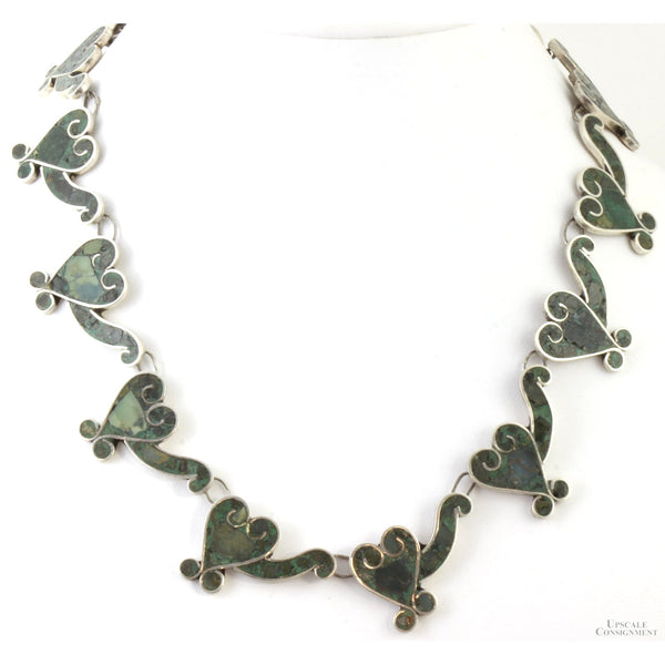 Early 1940s Sterling Silver Inlaid Turquoise Mosaic Set by Beto