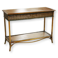 Handpainted Wood & Wicker Console Table