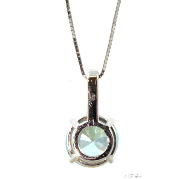 Natural Blue Zircon Pendant 14K White Gold Necklace