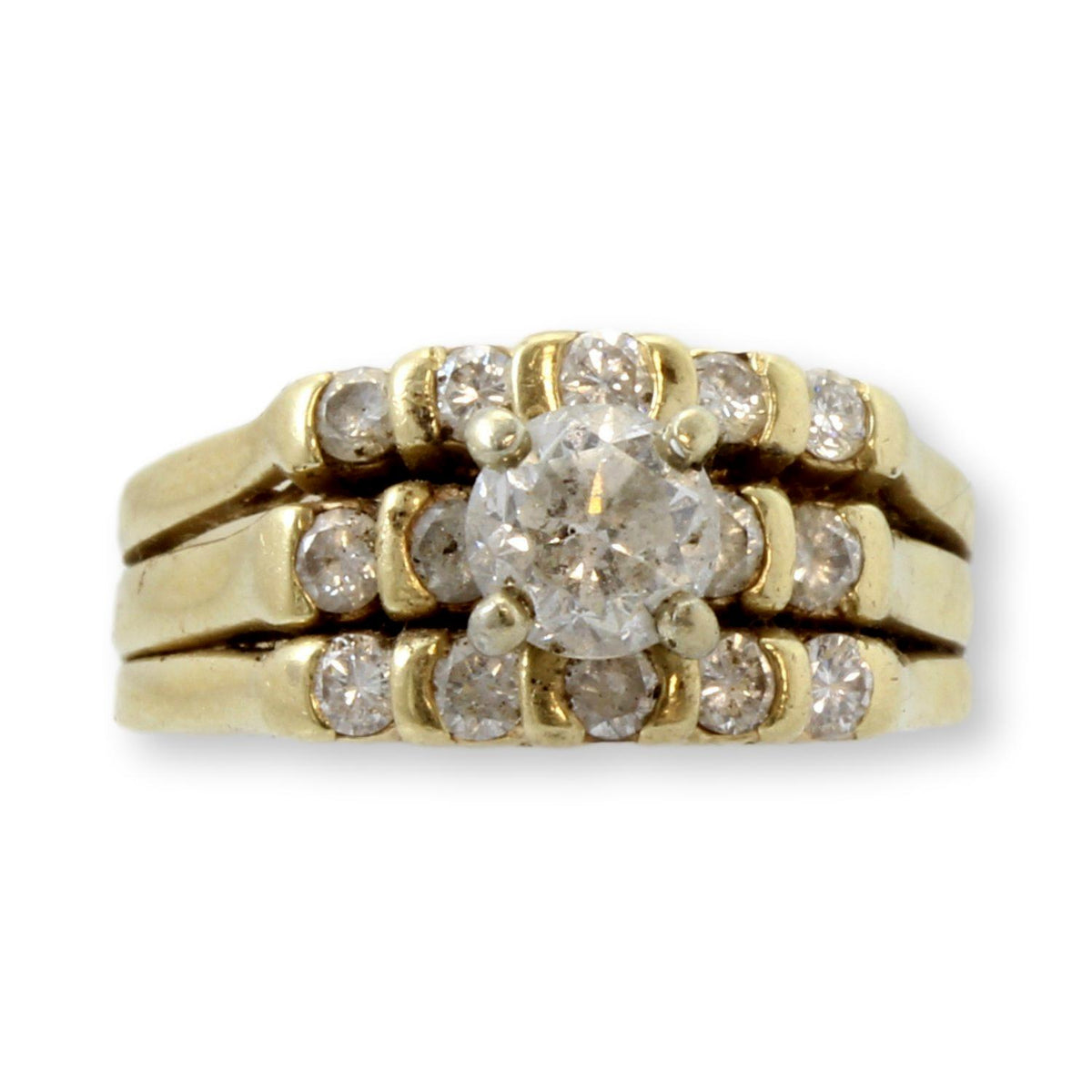 14K Gold Three-Band 1.26ctw Diamond Bridal Set | .70ct Center