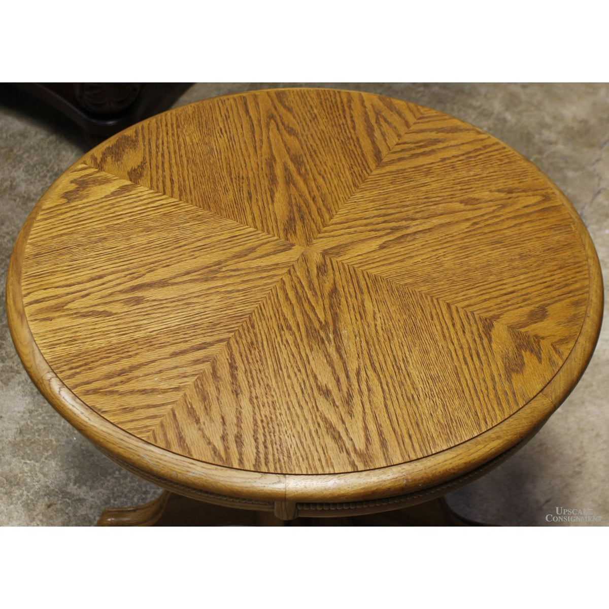 Round Oak Pedestal Side Table