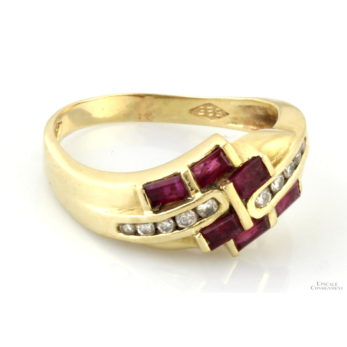 Natural Ruby Gemstones & Diamond Ring in 14K Yellow Gold