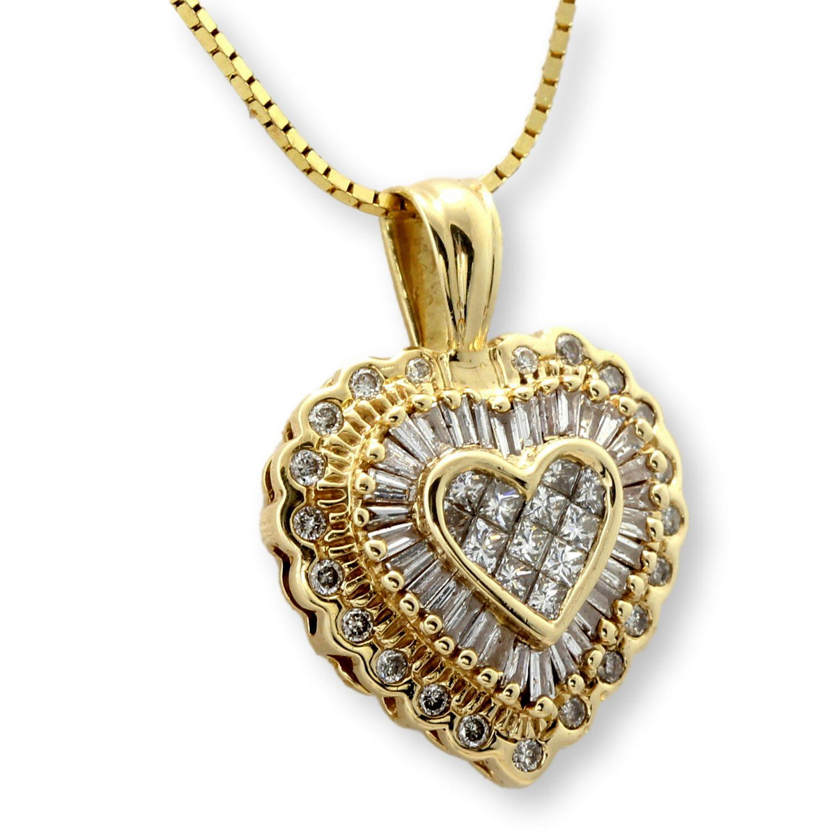 14K Yellow Gold 1.10ctw Diamond Heart Pendant Necklace